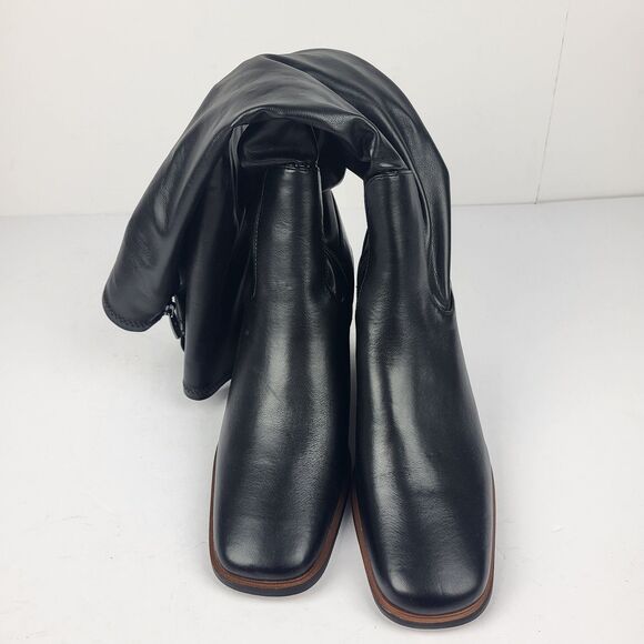 Franco Sarto Figaro Black Leather Knee High Heeled Stretch Faux leather Boots 8M - Picture 2 of 16